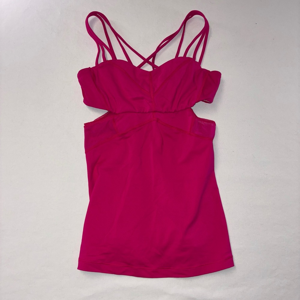 430 Lululemon Tank Top Sz 4 Pink Strappy Cutout Yoga Camisole